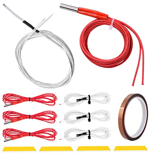 DAOKAI 4 Pcs 24V 40W 620 Ceramic Cartridge Heater Wire 1m & 3950 100K NTC Thermistor for 3D Printer with 12mm Heat Resistant Tape, 4 Pcs Heating Block Cotton