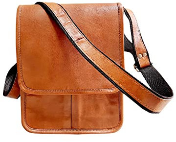 ALASKA EXPORTS Mens Messenger Bag Leather Sling Satchel For Travel Work & Office | Crossbody Bags | Shoulder Satchels | Handbag (Brown) (9 X 11 X 3 Inches)