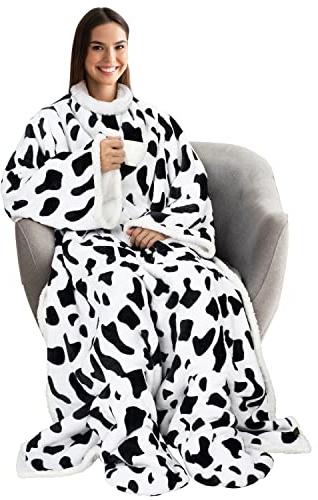 Catalonia Classy Tragbare Decke mit Ärmeln und Fußtaschen, bequeme Kuscheldecken für Frauen, Erwachsene, Männer, Fleece, warme, gemütliche Decke, Geschenkideen