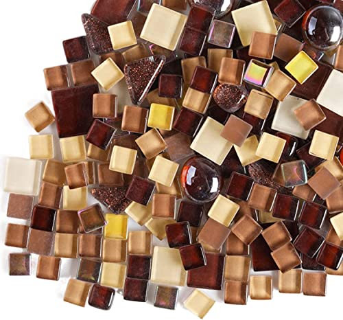 500 g unregelmäßige Kristall-Mosaikfliesen, kleine Partikelfarbe, Aufkleber, Kristallglas Fliesen, Kristallhandwerk für DIY handgefertigte dekorative Materialien (Kaffeebraun-Serie)