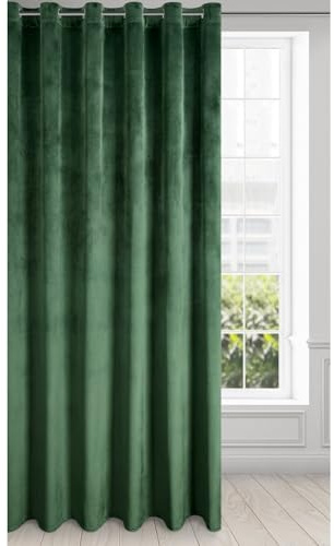 Eurofirany Melanie Vorhang Samt Velvet Ösen -1 STK. Weich Edel Gardine 200g/m² Elegant Glatt Einfarbig Flauschig Modern Klassisch Wohnzimmer Schlafzimmer, 215x250 cm, Dunkelgrün