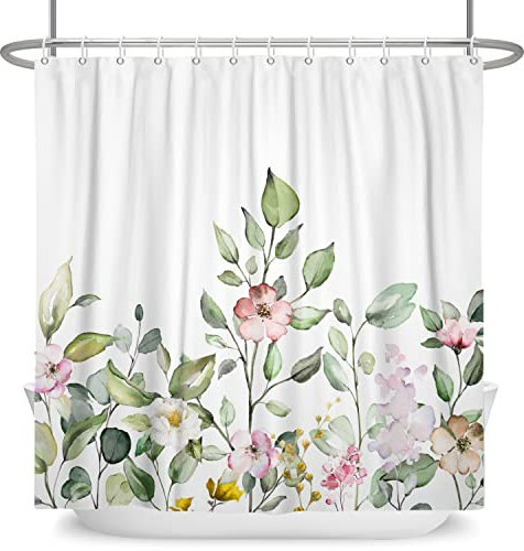 MIRRORANG Stoff Duschvorhang,Floral Duschvorhang Schimmel und Mehltau resistent mit Haken,Wasserdichtes Polyester,Waschbar,Dekorativer Stoff Duschvorhang für Badezimmer,183x183cm