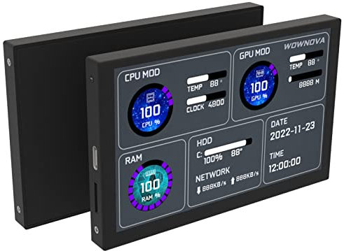 WOWNOVA 5 Computer Temp Monitor, Dynamic Theme Supported, ARGB PC Case Sensor Panel, IPS Type-C USB Mini Secondary Screen, CPU RAM HDD Data Monitor (Black)