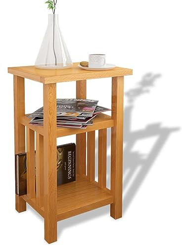 ZEYUAN Beistelltisch, Sofatisch, Druckertisch, Laptop Tisch, Couchtisch, Sofa Tisch, Kaffetisch, mit Zeitungsablage 27x35x55 cm Massivholz Eiche