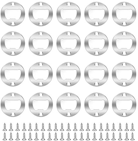 20 Set Stainless Steel Bottle Opener Insert Kits Metal Beer Bottle Opener Beer Wine Hardware Parts with 42Pcs Screws for DIY Resin Mould Kit Bottle Opener (Silver)