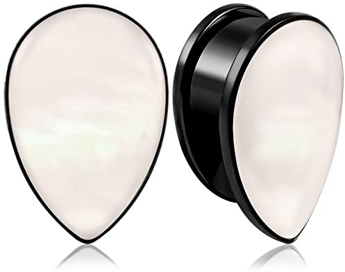 Vankula Ohr Tunnel 1 Paar Flesh Plugs Tropfen Muschel Edelstahl für männer damen Ohrpiercing Gestreckte Schmuck 14mm(9/16) Schwarz