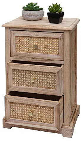 Mendler Kommode HWC-K87, Schubladenschrank Schrank, Holz Rattan 63x40x28cm - naturfarben