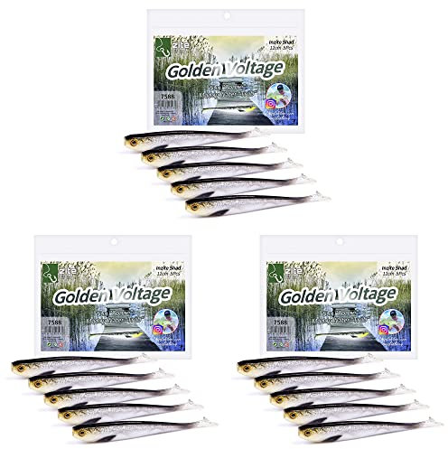 Zite Fishing Gummifische Zander Set – Inzite Shad 12cm Diverse Farben - 15STK Fängige Gummiköder Zanderangeln - Softbait Angelköder UV-Aktiv (Golden Voltage)