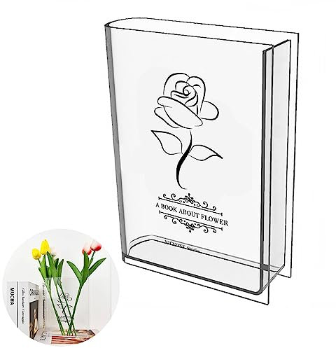 Transparente Acrylvase in Buchform mit Blumendruck, Bücherregal-Dekoration, Tischdekoration, Mittelstück