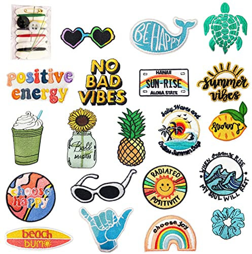 Packung Mit 20 AufbüGelbaren Hippie BüGelsticker Retro Gestickte Patches AufbüGelflicken Kinder Buchstaben Zum AufnäHen Mit 6-Farbigem NäHset FüR RucksäCke, Jeans, Jacken Und Kleidung Diy Crafts