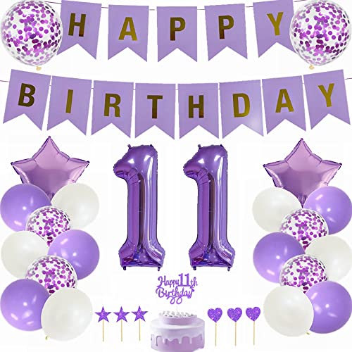 Yunchu Online 11. Geburtstag Dekoration Mädchen Lila Tortendeko Geburtstag Lila White Party Deko 11. Geburtstag Party Deko 11 Geburtstag Mädchen Junge Deko Geschenk 11 jahre Geburtstag Deko Ballon