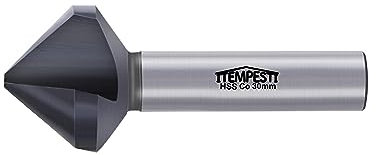 ITEMPESTI Broca avellanadora cónica 90 grados HSS M35, 30 mm, 3 ranuras, revestimiento TiAlN, resistente y resistente al calor, para acero inoxidable, vástago de 12 mm