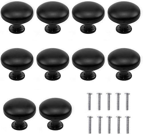 Cozlly 10 Stück Schubladenknopf, Runde Möbelknöpfe Schwarz Schrankknöpfe Schubladenknöpfe, Schranktürknöpfe Kommodenknöpfe, Einlochgriff mit Schrauben für Küche Schrank Schublade Kommode, Schwarz