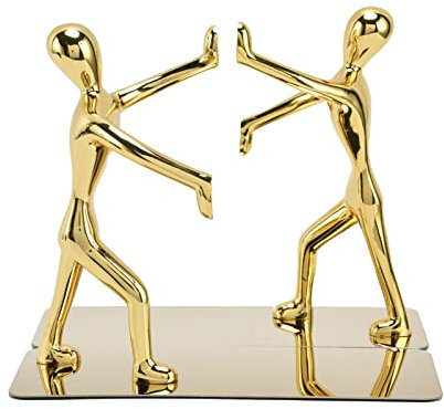 Wnvivi 2 Stück Kung-Fu-Mann-Buchstützen, Moderne Buchstützen aus Metall für Regale, Goldener Buchhalter in Mannform aus Metall für die Dekoration zu Hause und Im Büro