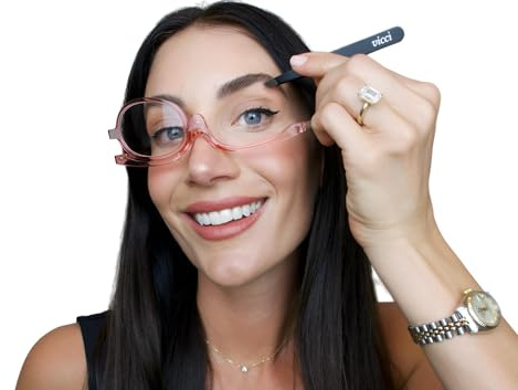 VICCI Makeup Reading Glasses | Cosmetic Readers Flip Up Lens Magnifying Eyeglasses for Women | Dual-Purpose Functionality, Lightweight Makeup Glasses Offering Distortion-Free Vision +1 | Pink