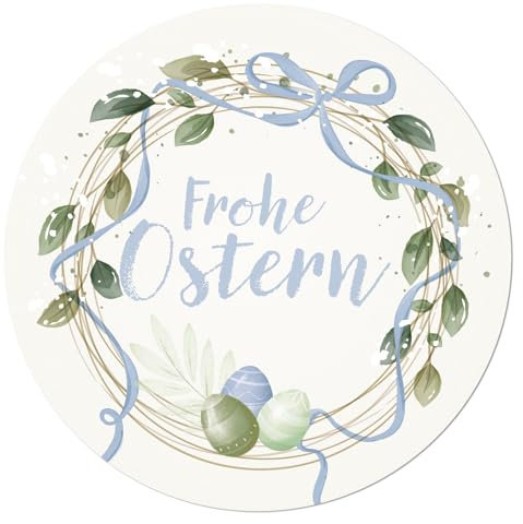 Logbuch-Verlag 200 Frohe Ostern Sticker Osteraufkleber auf Rolle 4 cm pastell hellblau rund 4 cm Osteretiketten selbstklebend