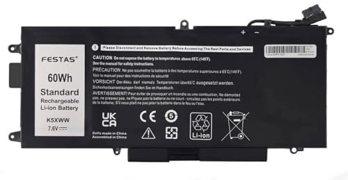 FESTAS 7.6V 60Wh K5XWW N18GG 6CYH6 725KY Batterie Compatible avec Dell Latitude 5289 E5289 7389 7390 2-en-1 P29S001 P29S002 Series Ordinateur PC Portable