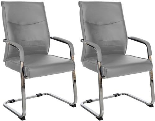 CLP 2er Set Freischwinger Besucherstuhl Hobart I Stoff- oder Kunstlederbezug, Chromgestell, Armlehnen Gepolstert I Ergonomischer Schwingstuhl, Farbe:grau, Material:Kunstleder