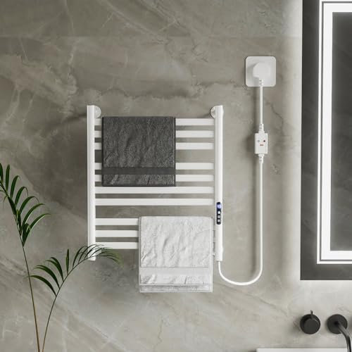 LUVODI Toallero Electrico Baño Blanco con Termostato Rack Calentador para Toallas Pared con Pantalla Tactil, Enchufe, IP 44, 50x59cm