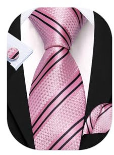 Barry.Wang Ensemble cravate à carreaux pour homme avec mouchoir et boutons de manchette, Rose clair et bleu, taille unique