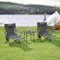 casa.pro Set de Table et 2 Chaises de Camping Pliantes d'Extérieur Siège Confortable avec Dossier Réglable Appuie-Tête Repose-Pieds Porte-Gobelet pour Festival Pêche Pique-Nique Plage Acier Gris