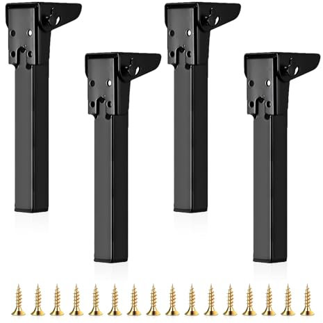 JOLIGAEA Lot de 4 Pied de Table Rabattable, Pieds de Table Pliables, Pieds de Meubles Noirs Pratiques, Pieds Meubles Métal, Pieds de Rechange pour Table Lit Canapé (60CM)