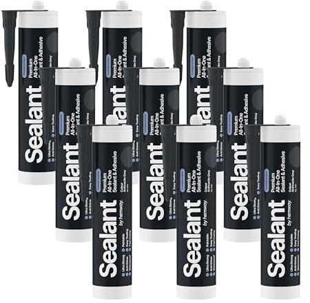 Hemway - Construction All-In-One Hybrid Polymer Sealant & Adhesive - Anthracite Grey | Anti-Mould, Waterproof & Paintable | 300 ml (9 Pack)