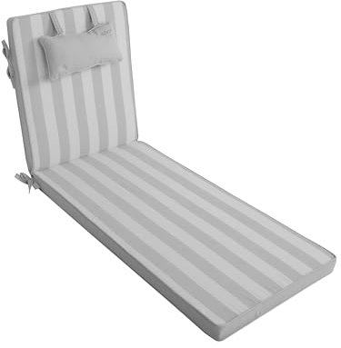 LILENO HOME Sonnenliege Auflage mit Kopfkissen [1er Set - Rollliege] in Blockstreifen Grau - Gartenliegen Auflage perfekt für Strandliege - Auflage für Gartenliege MAR