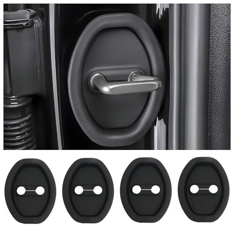 4PCS Door Latch Lock Cover,Silicone Door Latch Guard Car Decorations&Protects Door Latches,Universal Self-Adhesive Door Lock Latch Protector Car Accessories for Most Vehicles (Black)
