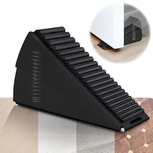 Adjustable Door Stop Wedge, Heavy Duty Stainless Steel Door Stopper with Rubber, Tall Door Stoppers for Bottom of Door, Non-Slip Rubber Base Door Stop for Floor, Indoor and Outdoor Use (Black)
