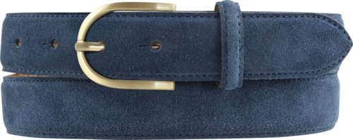 BELTINGER Damen-Gürtel aus Veloursleder 3,0 cm | Velour-Ledergürtel für Damen 30mm | Wildleder-Gürtel mit runder, goldener Gürtelschließe | Marine 100cm
