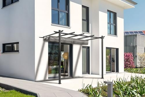 Cazeboo Pergola adossée Mira 4x3m Toile Gris Clair