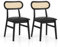 HOMASIS 2er Set Esszimmerstuhl gepolstert, Küchenstuhl mit Rattan Rückenlehne, Polsterstuhl aus PU-Leder, Massivholzbeine 180 kg belastbar, Holzstuhl für Esszimmer Küche Wohnzimmer (Schwarz)