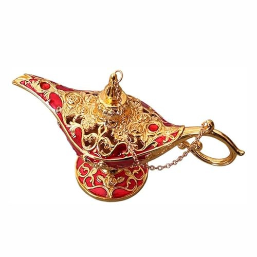 WAZUBC Vintage Genie Lampe Dekoration, aufwendige arabische Dekoration Lampe Ornament Tisch Wunschlampe Dekor für Zuhause Hochzeit Party Dekoration (Rot)