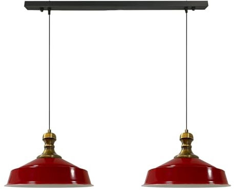 bamyum Asletl-Knob Pendelleuchte Esstisch Rot 2 Flammig Metall 40cm, Hängelampe Esstisch Wohnzimmer, Hängelampe Industrial Vintage, Küchenlampe Vintage, Pendelleuchte Rot