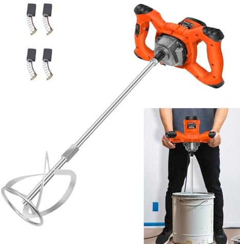 Miscelatore per Cemento, Miscelatore Elettrico 2600 W Miscelatore per Malta con cambio a 6 marce, interruttore bloccabile, con frusta Ø 120 mm, per colore, intonaco e massetto, Arancia