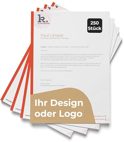 Cimpress A4 Markenpapier mit Logo, Individuell gestaltbares Briefpapier 210x297mm,Professionelle Korrespondenz im Büro, 250 Stück