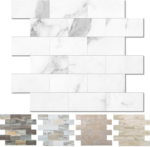 OYASIMI 10 Blatt abziehen und aufkleben Stein Backsplash, Fliesen zum Aufkleben für Backsplash-Küche, Badezimmer, Kamin (30.5 x 30.5cm, Marble White)