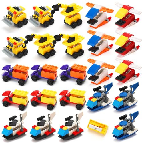 KOSTACHI 24 Pezzi Temperamatite per Bambini, Gadget Compleanno Bambini, Mattoncini Giocattolo & Temperamatite, Temperino per Regalini Fine Festa Compleanno