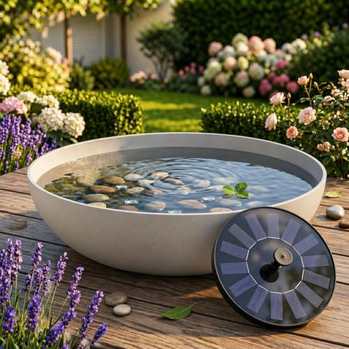 Outdoor Solar-Brunnen Set - Tiefe 45cm Schale in grau als Garten-Brunnen