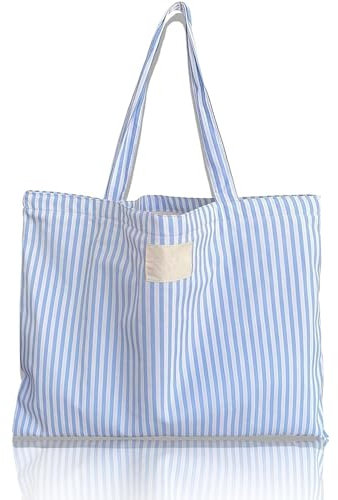 1 Stück Strandtasche Groß, Große Strandtasche XXL Familie, Blaue Streifen Strand Tasche mit Innentasche Familie Reisetasche Beach Bag Shopper Damen für Strand Pool Fitnessstudio Reisen (50 * 40cm)