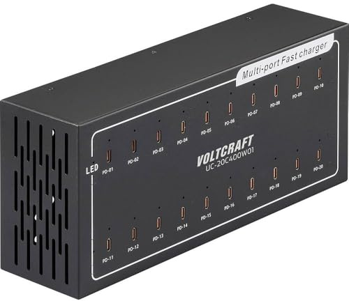 Voltcraft UC-20C400W01 USB Ladestation 400 W 20x USB-C® USB PD Schwarz Innenbereich USB Power Delivery (USB-PD)