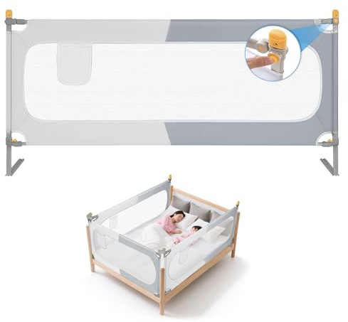 200cm Bettschutzgitter Bett Rausfallschutz Kinder Klappbar Absturzsicherung | 1 Stück Rausfallschutz 30 Fach Höhenverstellbar Bettgitter,Grau-Weißes Farbblockmuster