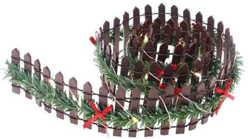 Clôture de Noël miniature - Clôture décorative pour arbre et village de Noël | Accessoire paysager en bois | Clôture faite à la main avec lumière LED, rotin décor festif - 90 cm