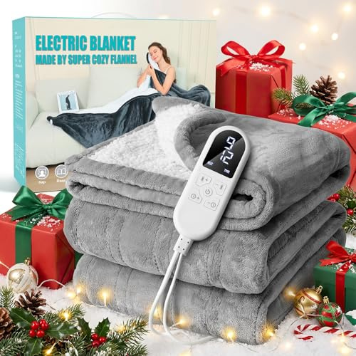 Heizdecke mit Abschaltautomatik 130x180 cm Elektrische Wärmedecke mit 8 Heizstufen bis 55°C & 12 Stunden Auto-Off-Timer Überhitzungsschutz Doppelseitig Kuscheldecke Bett Sofa Decke Maschinenwaschbar
