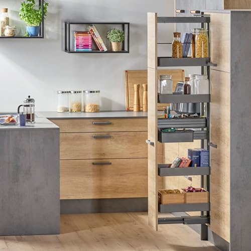 SOTECH Dispensa-X Apothekerauszug ANTHRAZIT 1900-2300 mm SoftstopPlus, Clickfixx und 5 Einhängetablare mit Antirutschmatte für 400 mm breite Schränke, Tragkraft 100 kg für Nobilia Apothekerschränke