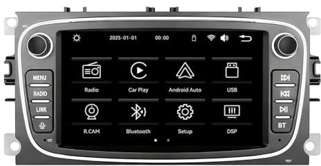 MAVYULQEF Linux Autoradio für Ford Focus II C-MAX S-MAX Galaxy II Kuga Mondeo Blitzstart/Bluetooth/Wireless CarPlay/Android Auto/FM/AM/RDS/USB