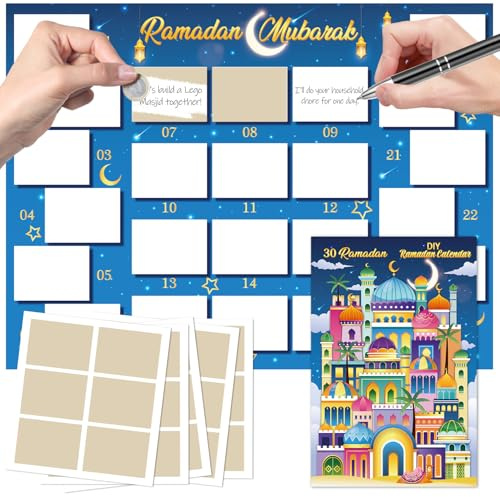 DPKOW Ramadan Kalender Rubbellos Karte, Ramadan Adventskalender Selber Machen Rubbellos Rubbelkalender für 30 Ramadankalender Selber Befüllen für Familie Kinder Erwachsene Paare Frauen Männer