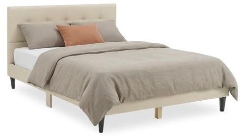Homestyle4u Bett 140x200 Beige mit Lattenrost Polsterbett Doppelbett Bettgestell Stoffbett Schlafzimmer