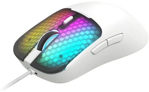 Mars Gaming MM-Viper, Ultraleichter Gaming-Maus 56g, Anpassbares RGB Chroma, Optischer Sensor A825PRO, 12800 DPI, 1000Hz, HUANO Mechanische Schalter, Software, Geflochtener USB-A/USB-C-Kabel, Weiß